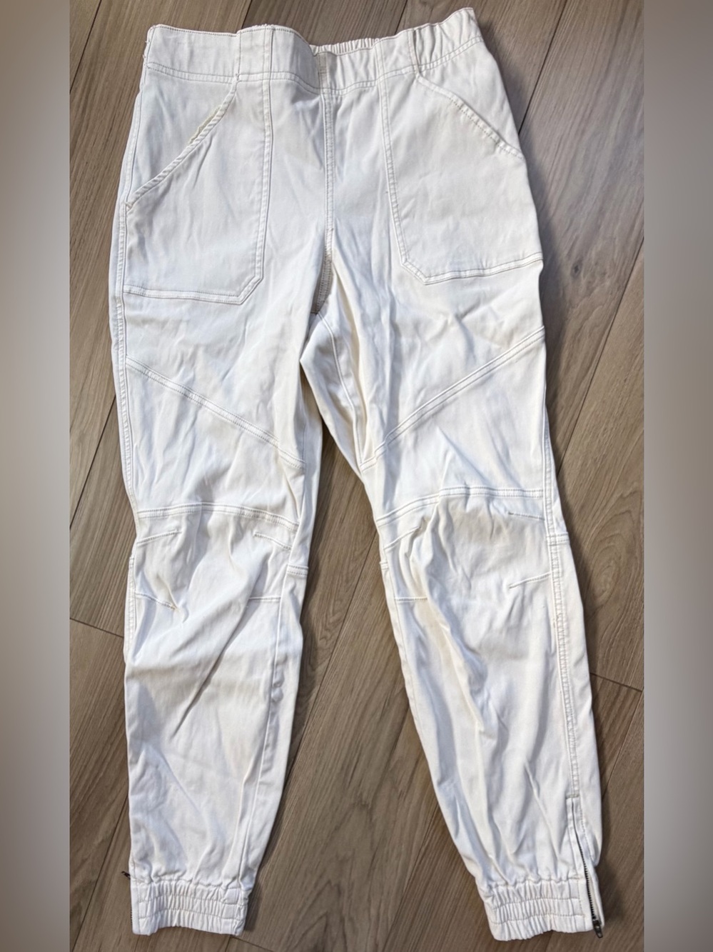 spanx Women's cream Utility Jogger Stretch Jeans Ankle Zip Pull On Sz Large